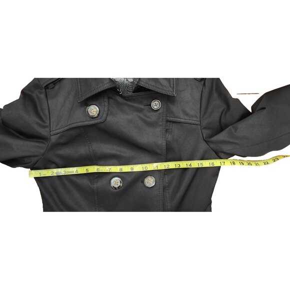 Dawn Levy Black Trench Coat S Removable Quilted Liner Belted Double Double Breas - Picture 15 of 16